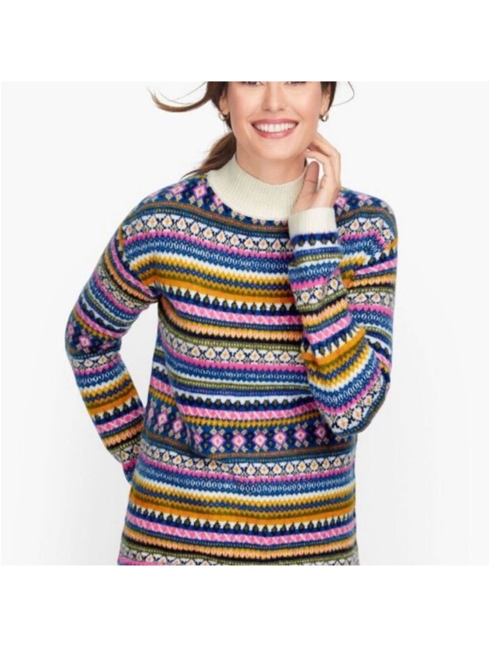 Talbots Colorful Fair Isle Mock-Neck Pullover Sweater size Small Petite